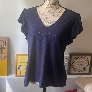 Michael Kors Navy Lace V-Neck Blouse